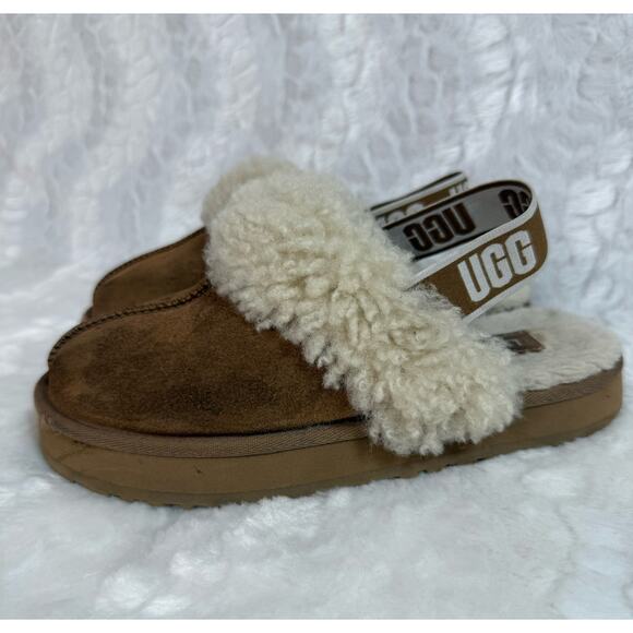UGG Funkette Low Elastic Logo Strap Slingback Clog Slipper Brown Suede US 6*Good - Picture 1 of 12